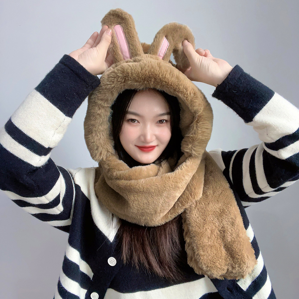 큐트레빗 일체형 후드 머플러 장갑목도리 후드목도리