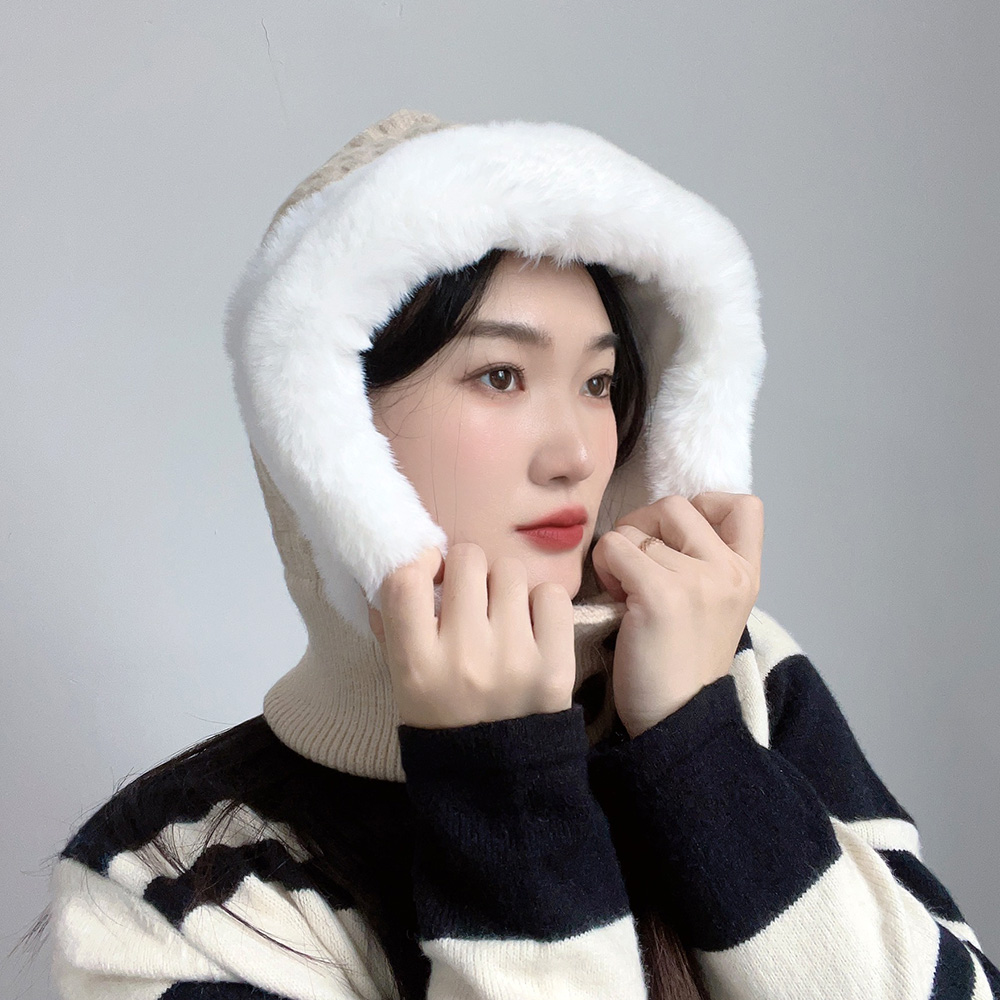 더블단추 니트 후드 넥워머 바라클라바 니트후드모자