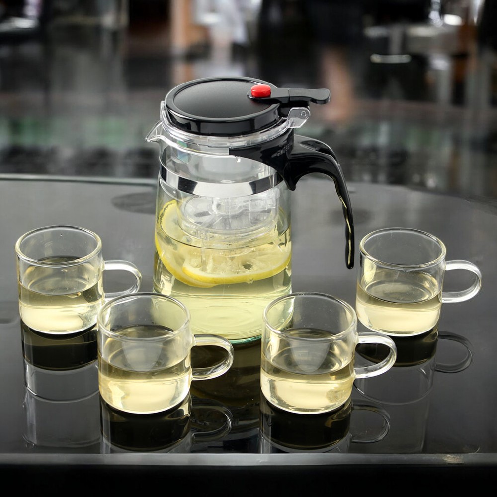 로하티 웰링 내열유리 버튼 드롭 차포트 4인 찻잔세트